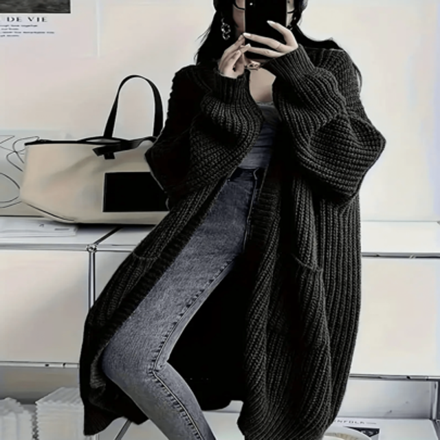 SHEIN Plus Size Women V-Neck Pocket Ribbed Knit Cardigan, Long Sleeve Long Length Sweater Cardigan, Winter