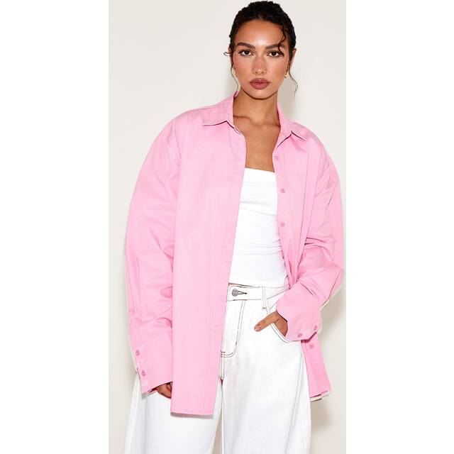 Baby Pink Cotton Oversized Cuff Shirt, Pink - 16