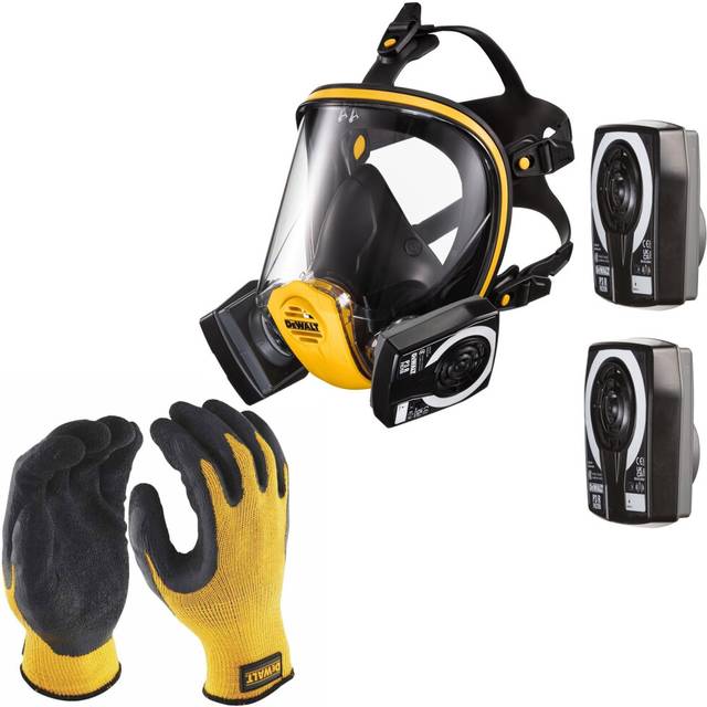 Dewalt P3 Filter Full Face Dust Mask Respirator Med + Gloves + Extra P3 Filters