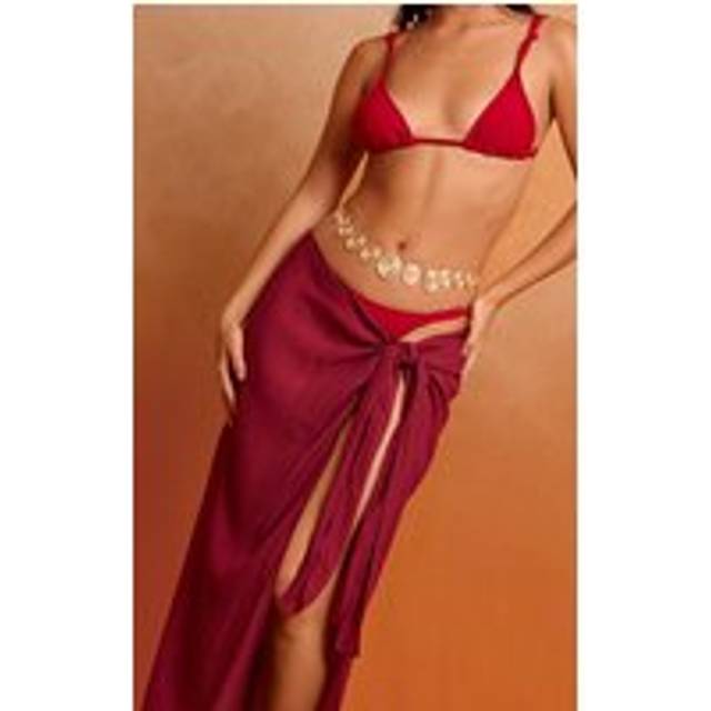 Deep Red Linen Look Beach Sarong, Deep Red - M