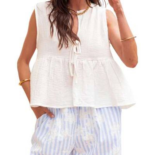 SHEIN Women Summer Tank Tops Solid Color Tie-Up Front Casual Loose Vests Fashion Sleeveless Tops Streetwear Daily Vacation