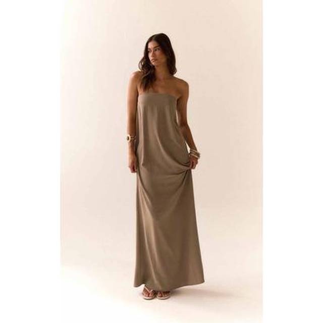 Mushroom Floaty Woven Bandeau Maxi Dress, Mushroom - 16