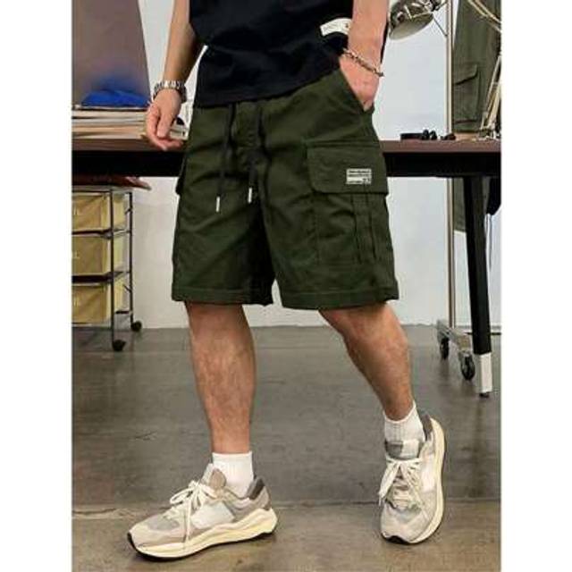 SHEIN Men&#39;s Outdoor Leisure Multi-Pocket Work Shorts, Lettering Screen Printed Patch Pockets, Summer Travel Shorts, Belt Drawstring Waistband, Suitable As A