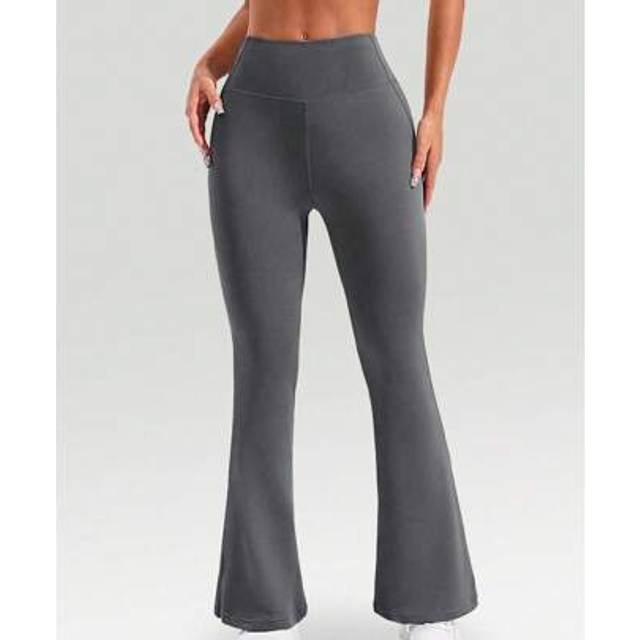 SHEIN High Waisted Flared Leggings For Women Butt Lifting Flared Leggings Slim Wide Leg Seamless Yoga Pants Bootcut Solid Color Sports Leggings Black Tummy