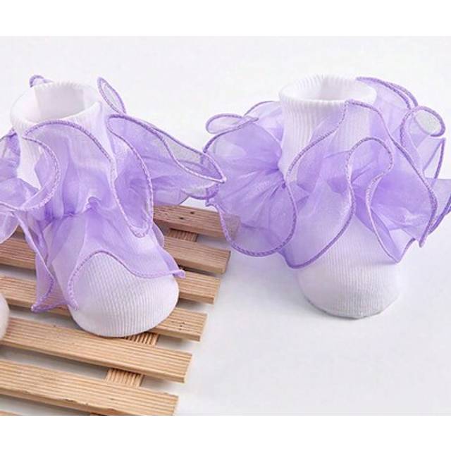 SHEIN 1 Pair Girls Solid Ruffled Cute Ankle Socks For Daily Wear