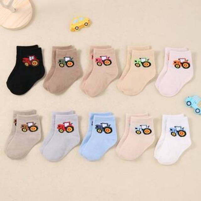 SHEIN 10 Pairs Of Unisex Nude Baby Socks. These Socks Feature A Truck Pattern Jacquard Design, Making Them Casual, Sporty And Versatile. They Are Comfortabl