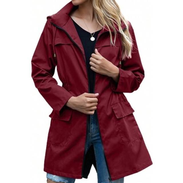 SHEIN Women Light Rain Jacket Waterproof Active Outdoor Trench Raincoat With Hood Ladies Lightweight Windproof Windbreaker
