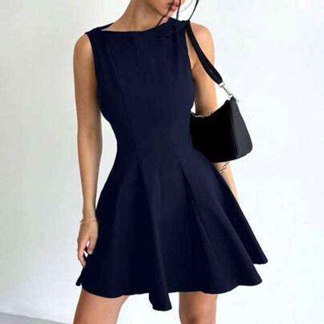 SHEIN Women Sleeveless Solid Color Minimalist Fashion Dress, Suitable For Summer,Business Casual Woman
