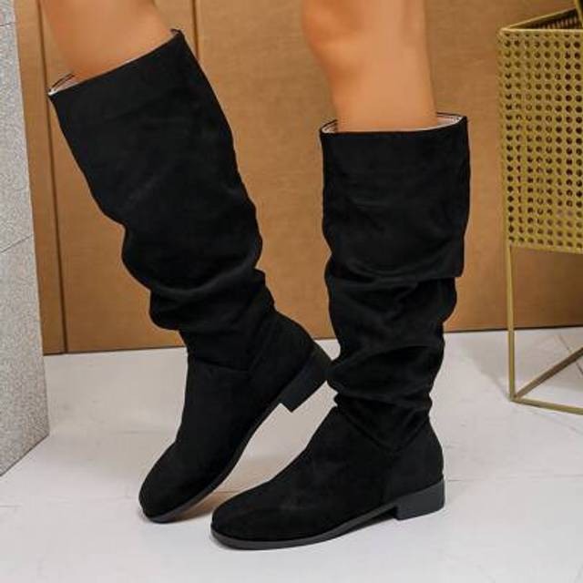 SHEIN Women&#39;s Knee-High Boots, Gathering & Street Wear, Cowgirl Boots, Chunky Heel, Brown, Western Style, Vintage, Slim Fit, Pleated Shaft, Tall Boots, Autu