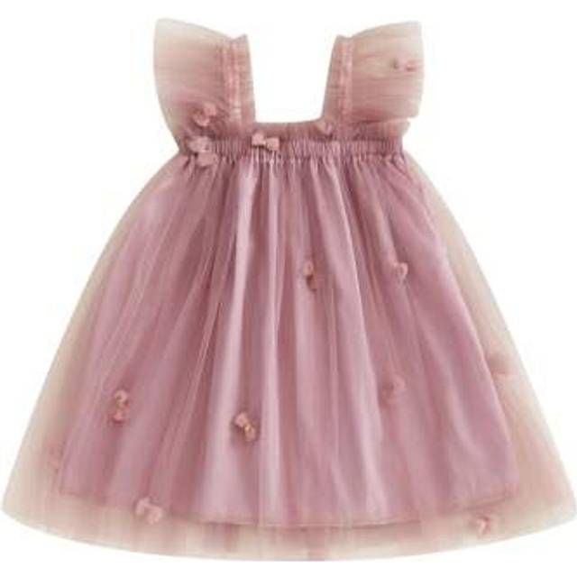 SHEIN Toddler Girls Summer Dress Casual Ice Cream/Bow Mesh Tulle A-Line Dress For Beach Party Cute Clothes