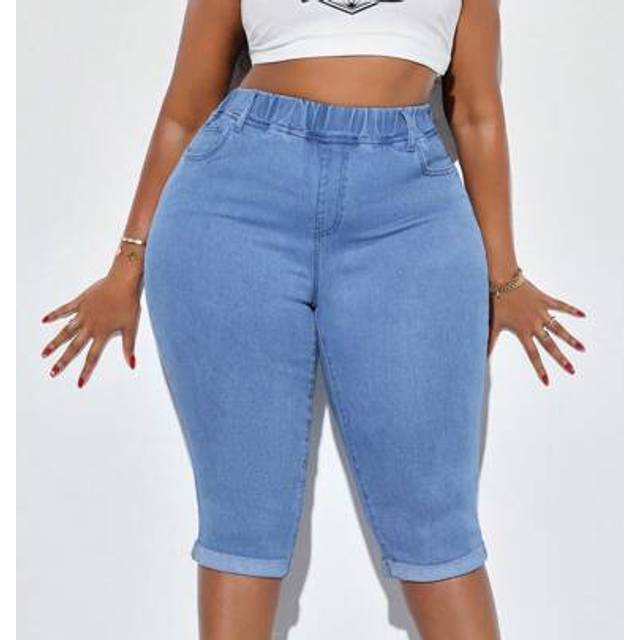 SHEIN Women Plus Size Blue Denim Stretchy Skinny Jeans Summer,Y2k,4th Of July Women,Fourth Of July,Summer Clothes,Business Casual Woman,Western Wear Women,L