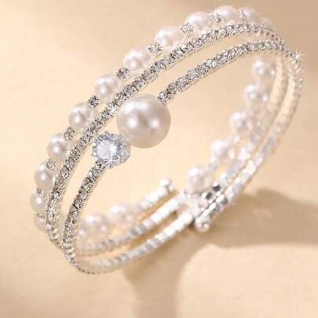 SHEIN 1pc Fashion Elegant Luxury Rhinestone & Faux Pearl Openable Bracelet, Suitable For Wedding And Daily Wear