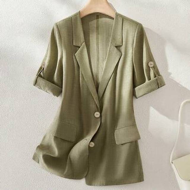 SHEIN Women&#39;s Solid Color Faux Pocket Button Cuff Casual Blazer, Versatile For Commute And Office, All Seasons