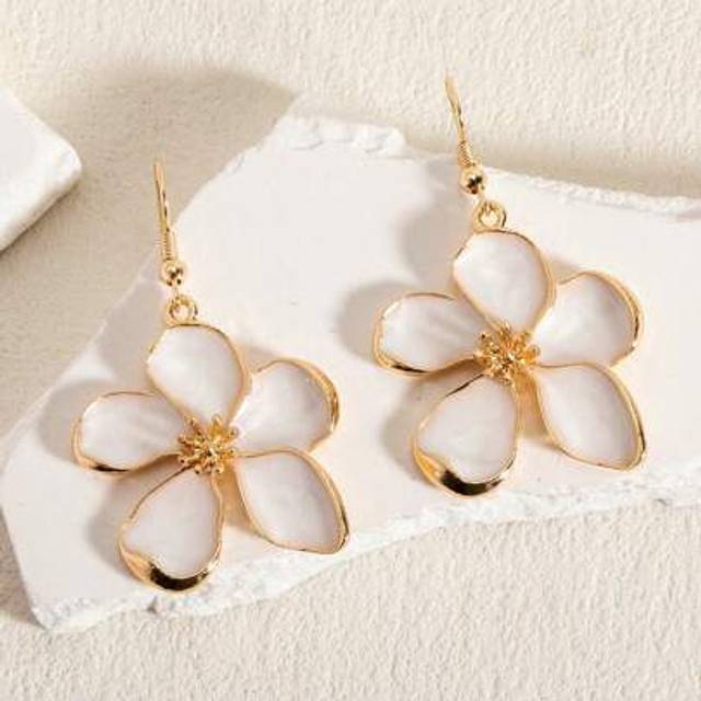 SHEIN 1 Pair Fashion Elegant High-End Luxury Floral Enamel Hoop Earrings, Sweet Simple Versatile, Suitable For Spring Summer Daily Wear And Vacation, Availa