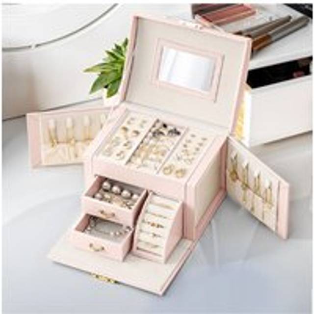 PU Leather Jewellery Box with Mechanism Key Lock - Pink - One Size