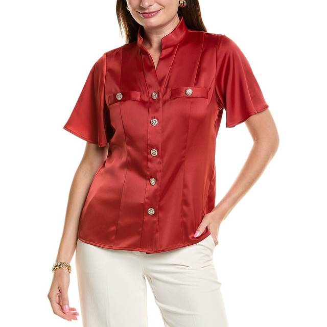 Anne Klein Satin Flutter Sleeve Blouse