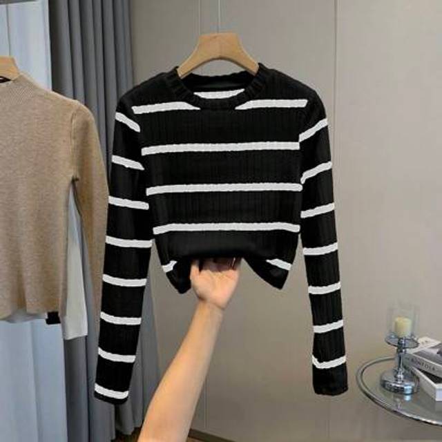 Chiquease Women Ribbed Round Neck Long Sleeve Casual Loose Thicken T-Shirt, Autumn/Winter Graphic Tees Women Tops For Spring Outfit