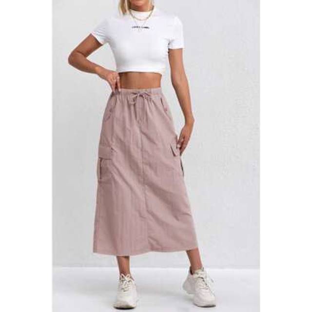 SHEIN American Style Women Outdoor Cargo Skirt, Vintage A-Line Half Slip Skirt In Lightweight Breathable Fabric With Multiple Pockets, High Waist Slimming D