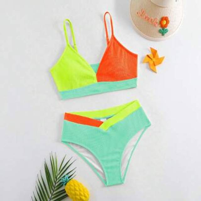 SHEIN Teen Girl Multi-Color Patchwork Bikini 2 Pieces Swimwear Set