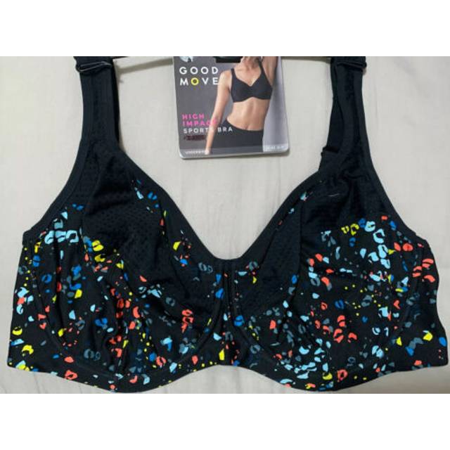 M&s good move underwired high impact sports bra in black mix size 40a