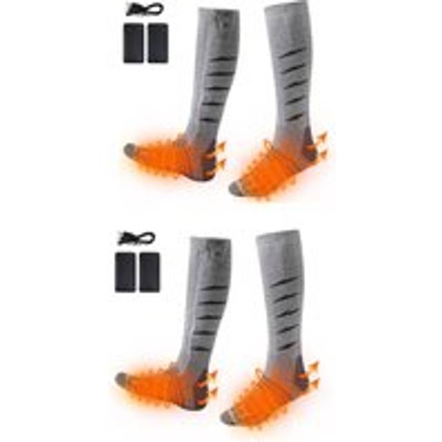 2 Pairs of Rechargeable Heated Socks - Silver - One Size