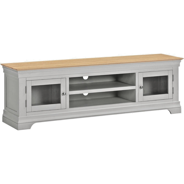 Bordeaux large tv stand pebble grey oak shabby chic fully assembled 1800mm wide