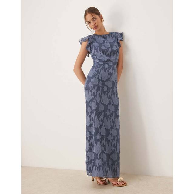 Anaya With Love Floral Flutter Sleeve Maxi Dress, Storm Blue