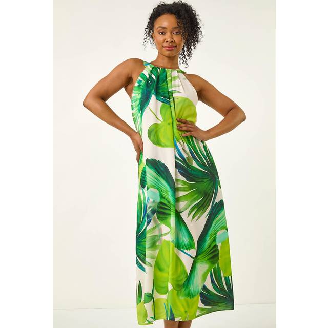 Leaf Halter Neck Shift Dress - Green - 8