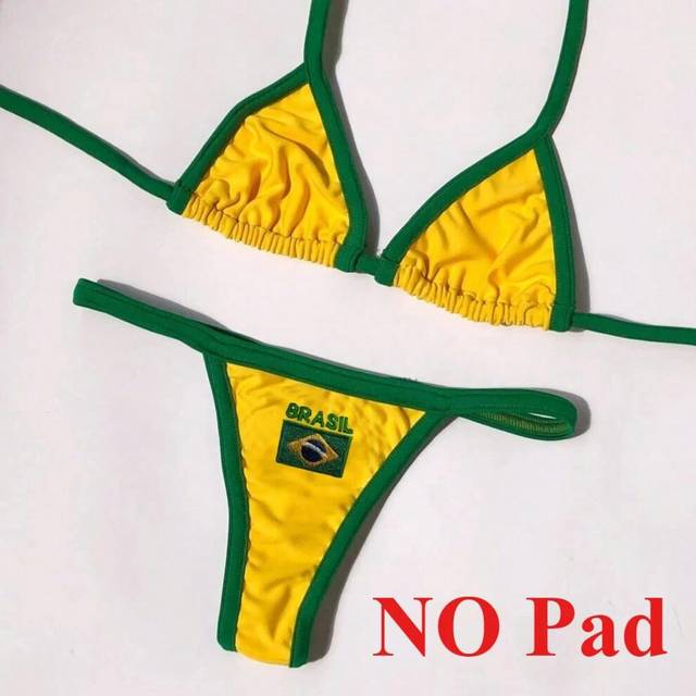 (RT2531-NO Pad, L) Brazilian Swimsuit Women's Sexy 2 Pieces Mini Bikini Set Triangle Halter Backless Thong Beach Bathing Suit Summer 2025 New Style
