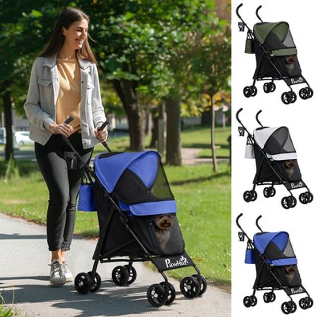 Pet stroller, foldable & lightweight dog pram w/ umbrella structure