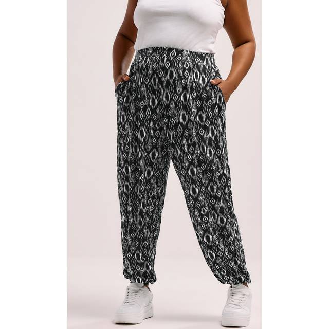 Yours Curve Black Ikat Cuffed Harem Trousers, Women's Curve & Plus Size, Yours - 18