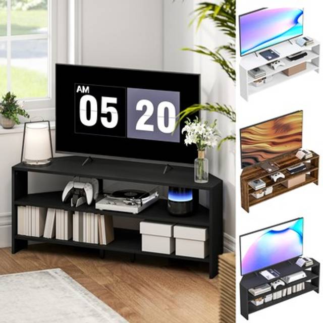 Corner tv stand for tvs up to 47 inches, tv unit with open shelves