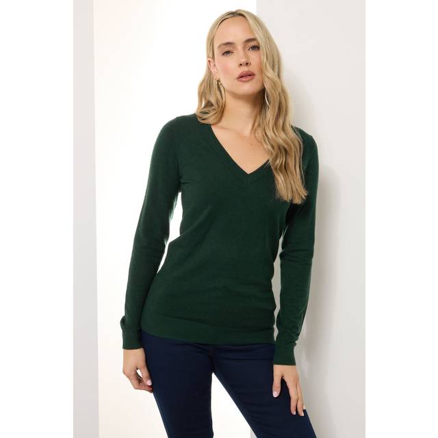 Lts Tall Dark Green Knit Vneck Jumper 10-12 Lts | Tall Women's Sweaters & Jumpers