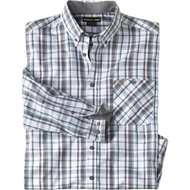 (5XL, White/Grey/Blue) Atlas For Men Mens Yarn Dyed Check Poplin Shirt