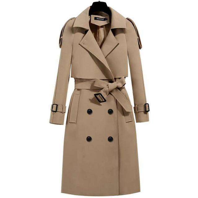 (4XL, Khaki) Women&#39;s Classic Trench Coat Mid-length Fashion Wind-proof Coat For Autumn Spring Daily Wear