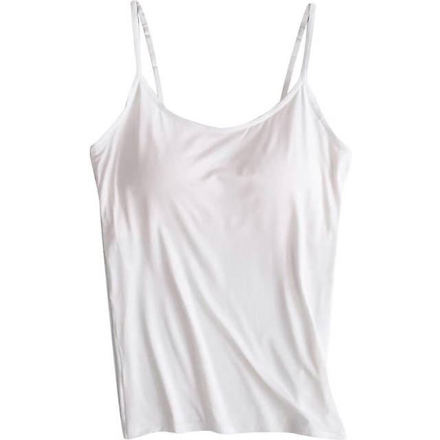 (3XL, Pure White) Women Tank With Built-in Bra Adjustable Spaghetti Strap Tank Top Gift For Christmas Birthday New Year