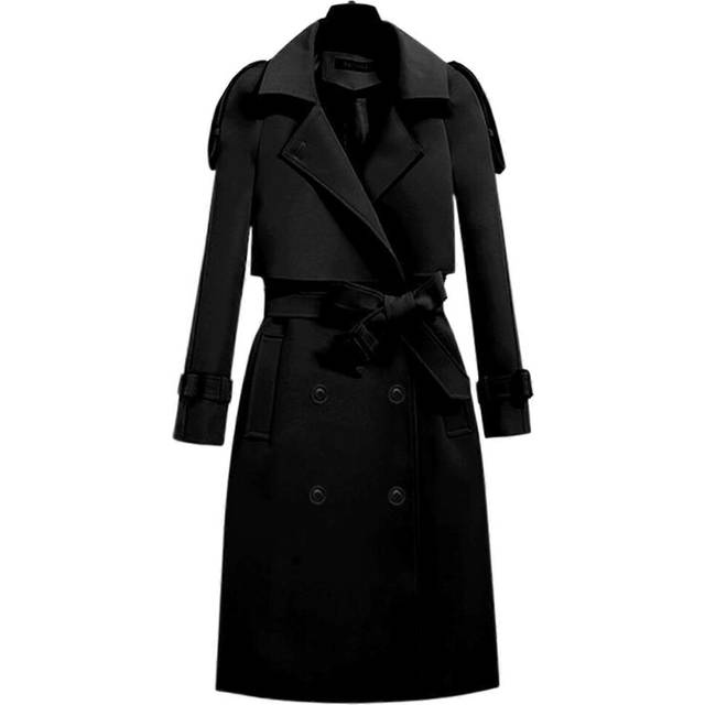 (4XL, Black) Women&#39;s Classic Trench Coat Mid-length Fashion Wind-proof Coat For Autumn Spring Daily Wear