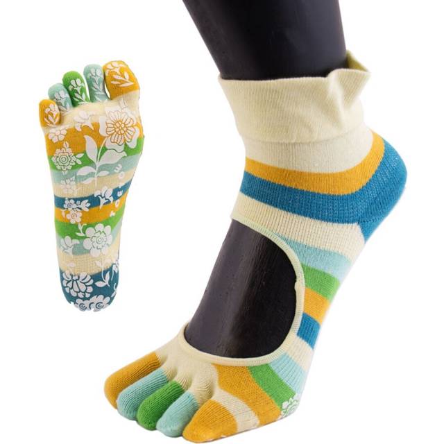 (M, Serene Yellow) TOETOE Yoga & Pilates Anti-Slip Sole Serene Ankle Toe Socks