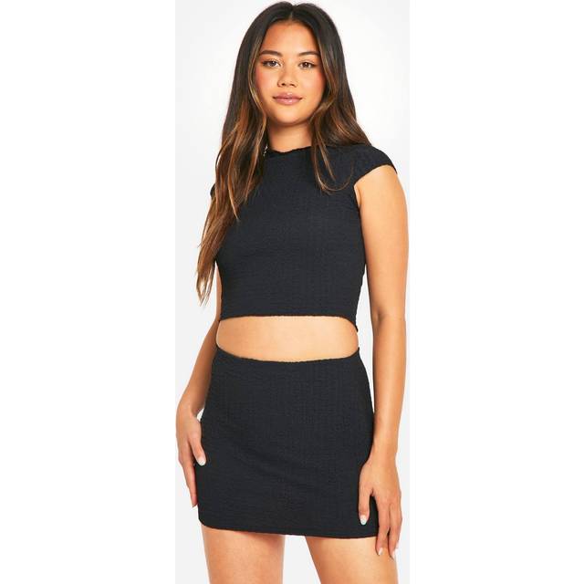 Womens Textured Cap Sleeve Lettuce Hem Top - Black - 12, Black
