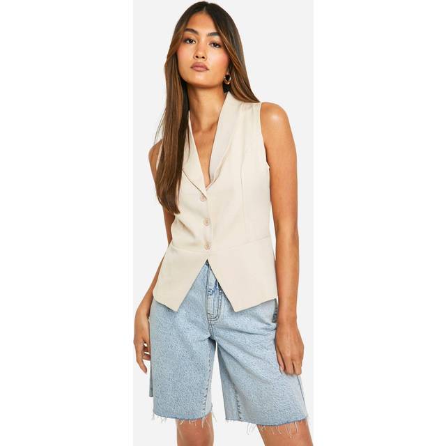 Womens Split Hem Longline Waistcoat - Beige - 16, Beige