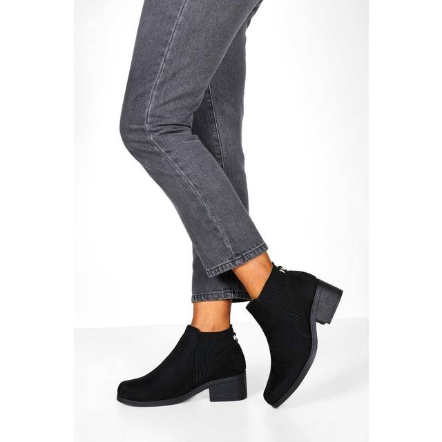 Womens Faux Suede Low Block Heel Chelsea Boots - Black - 7, Black