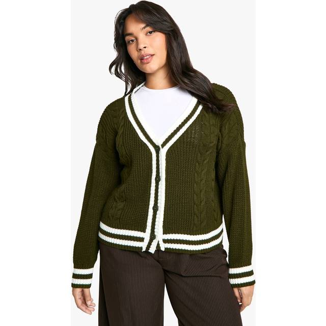 Womens Plus Varsity Cardigan - Green - 18, Green