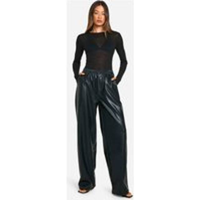 Womens Tall Faux Leather Drawstring Wide Leg Trouser - Black - 8, Black