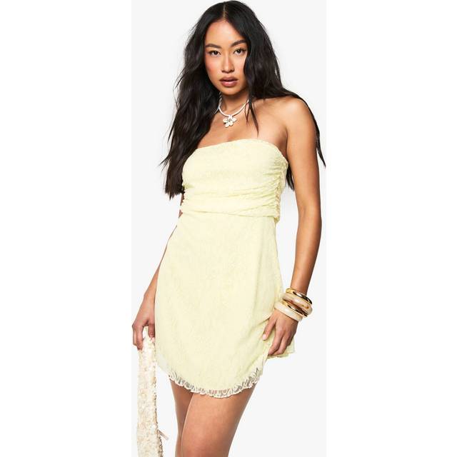 Womens Lace Bandeau Smock Dress - Yellow - 8