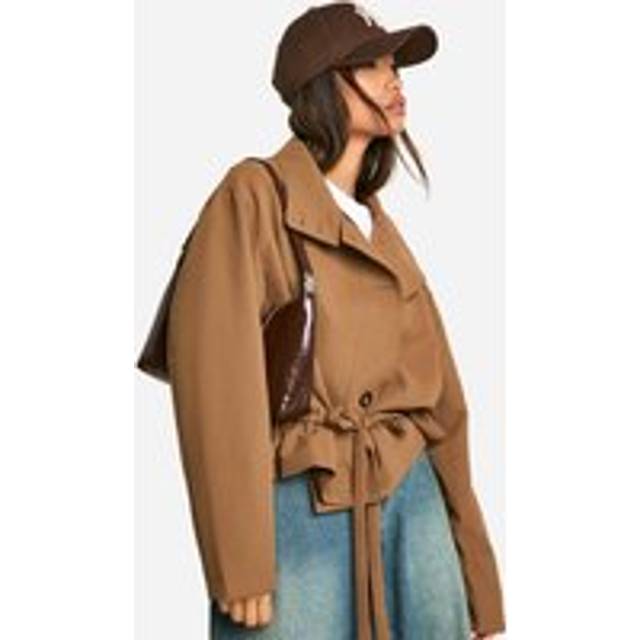 Womens Cinched Waist Short Trench Coat - Brown - 14, Brown