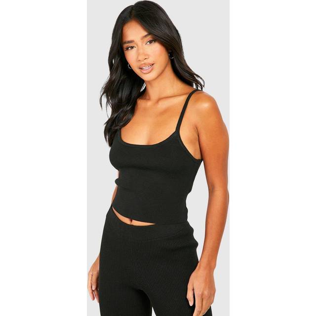 Womens Petite Knitted Strappy Top - Black - 12