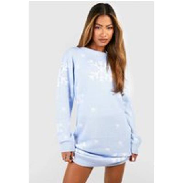 Womens Snowflake Christmas Jumper Dress - Blue - S, Blue