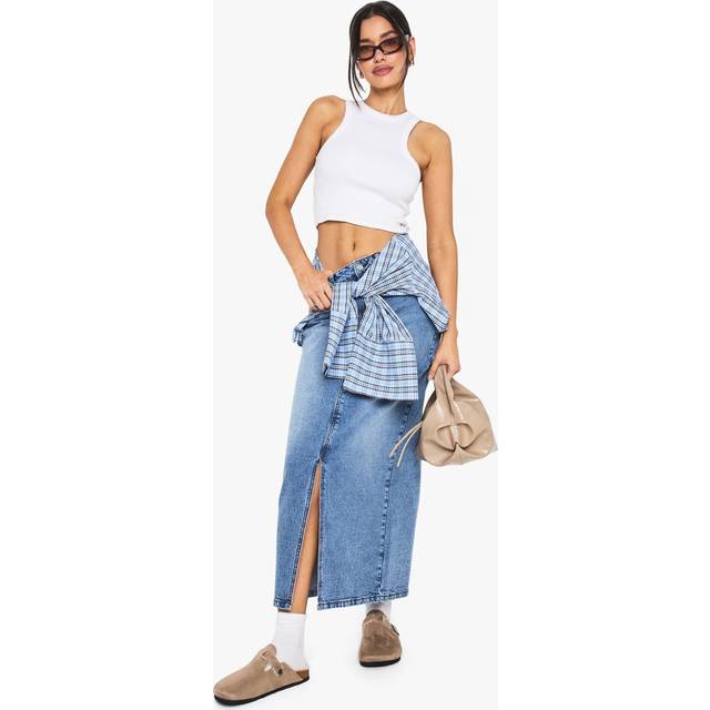 Womens Tall Denim Midaxi Skirt - Blue - 14, Blue