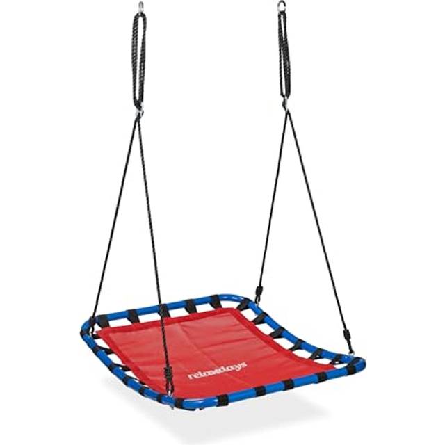 Relaxdays - Nest Swing, Rectangular, Kids & Adults, Max. Load 100 kg, Height Adjustable, WxD 76 x 103 cm, Garden, Red