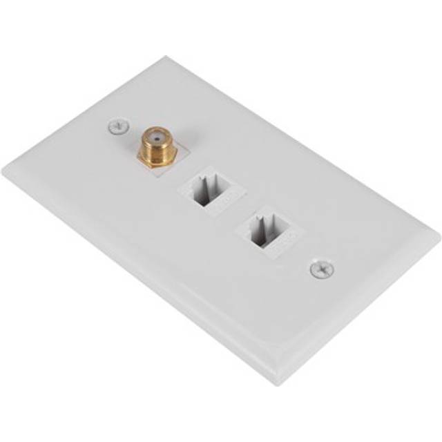 Ethernet coax wall plate,2 port cat6 rj45 and 1 port f type connector coax9703